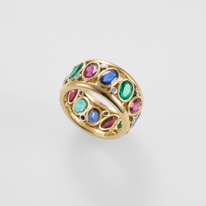 Heinz Wipperfeld Ring mit Brillant, Saphir, Rubin & Smaragd